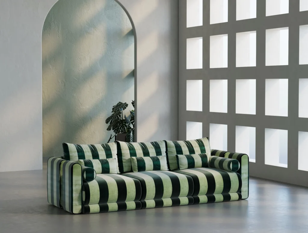 Kanz - Sofa Green & White Stripes — 2