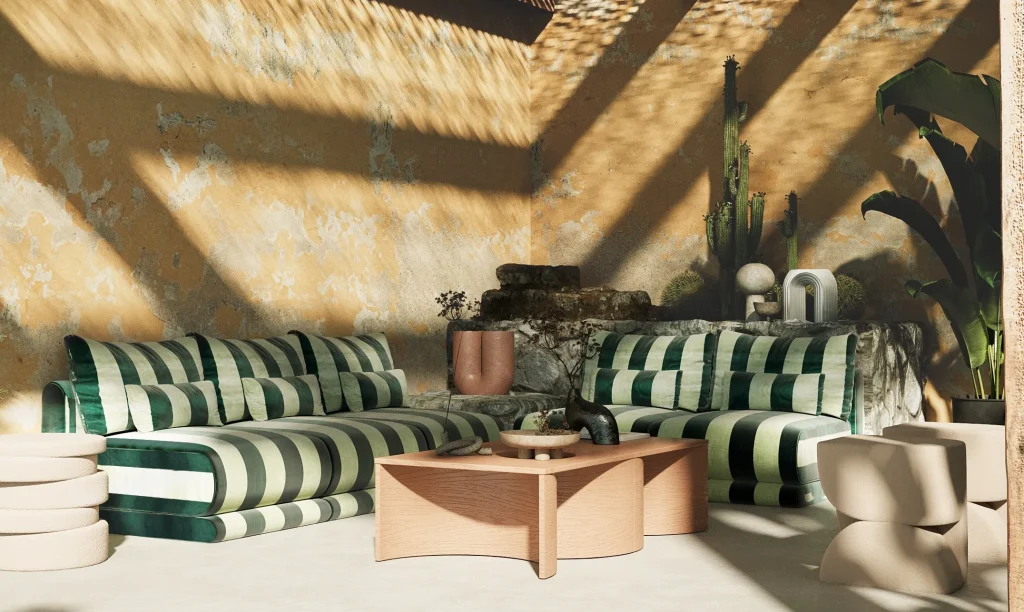 Kanz - Sofa Green & White Stripes — 7