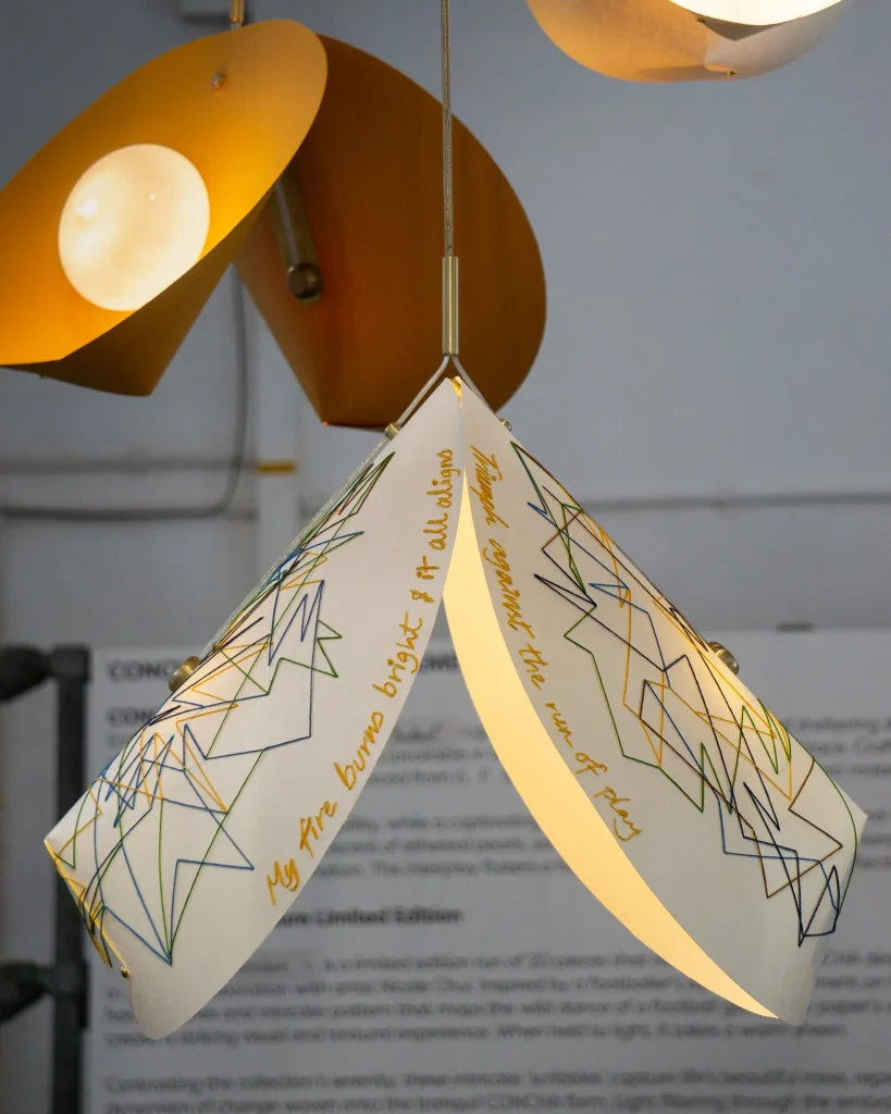 Concha Embroidure Pendant Lamp in Paper and Brass — 3
