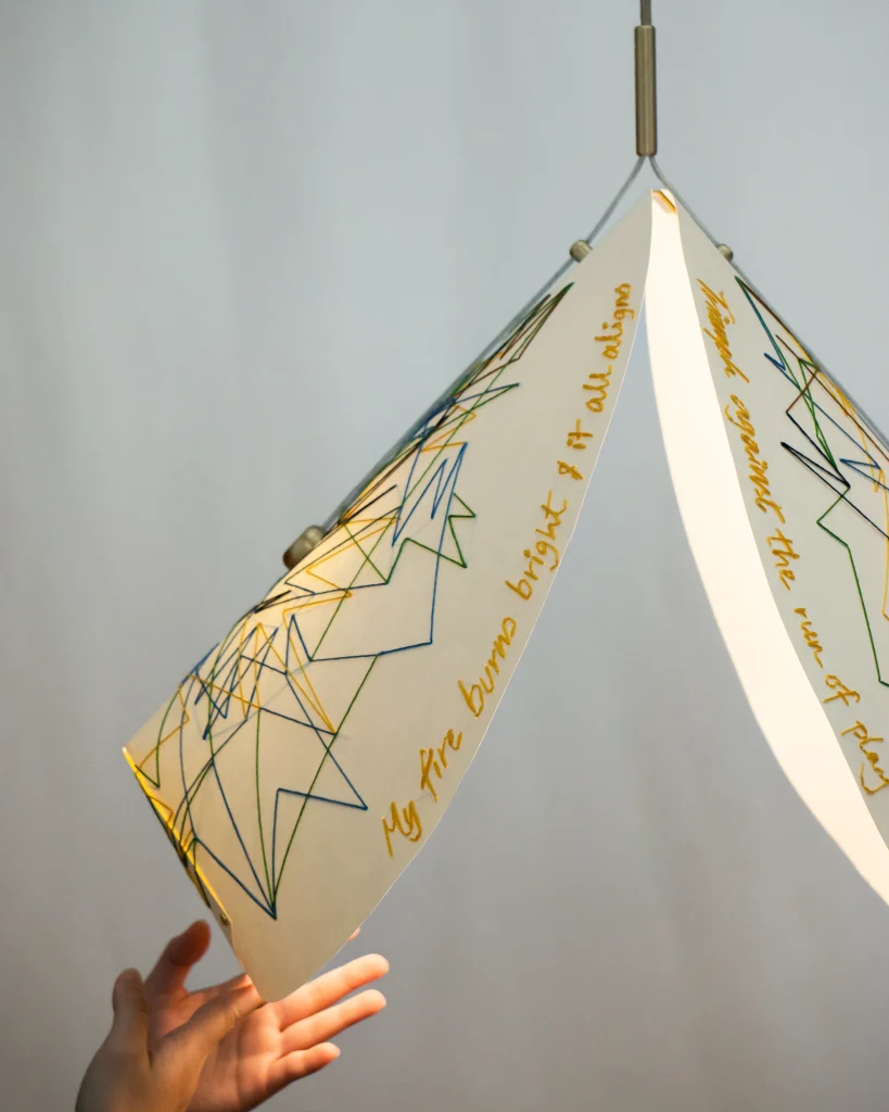 Concha Embroidure Pendant Lamp in Paper and Brass — 7