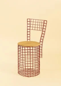 Fresh Catch chair made from salvaged lobster trap steel with a white oak seat by Lauren Goodman