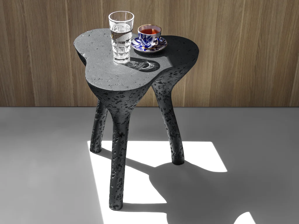 Solid Black Stone Low Side Table - Tripod Series In Cast Stone By Donatas Zukauskas — 4