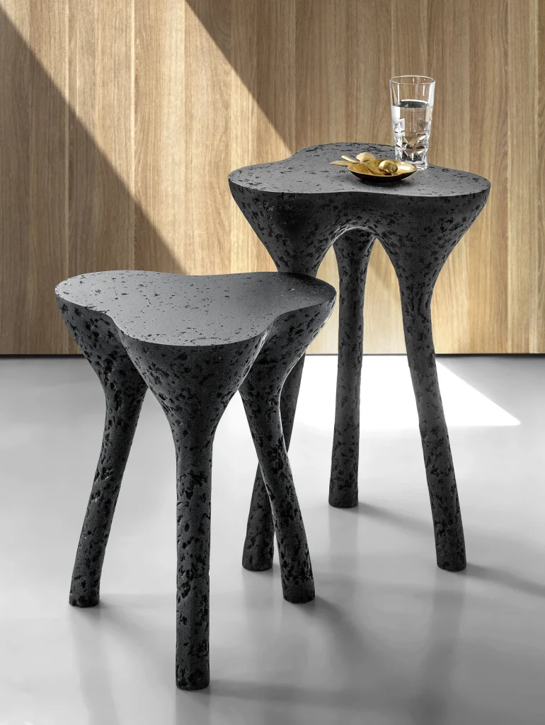 Solid Black Stone Low Side Table - Tripod Series In Cast Stone By Donatas Zukauskas — 7