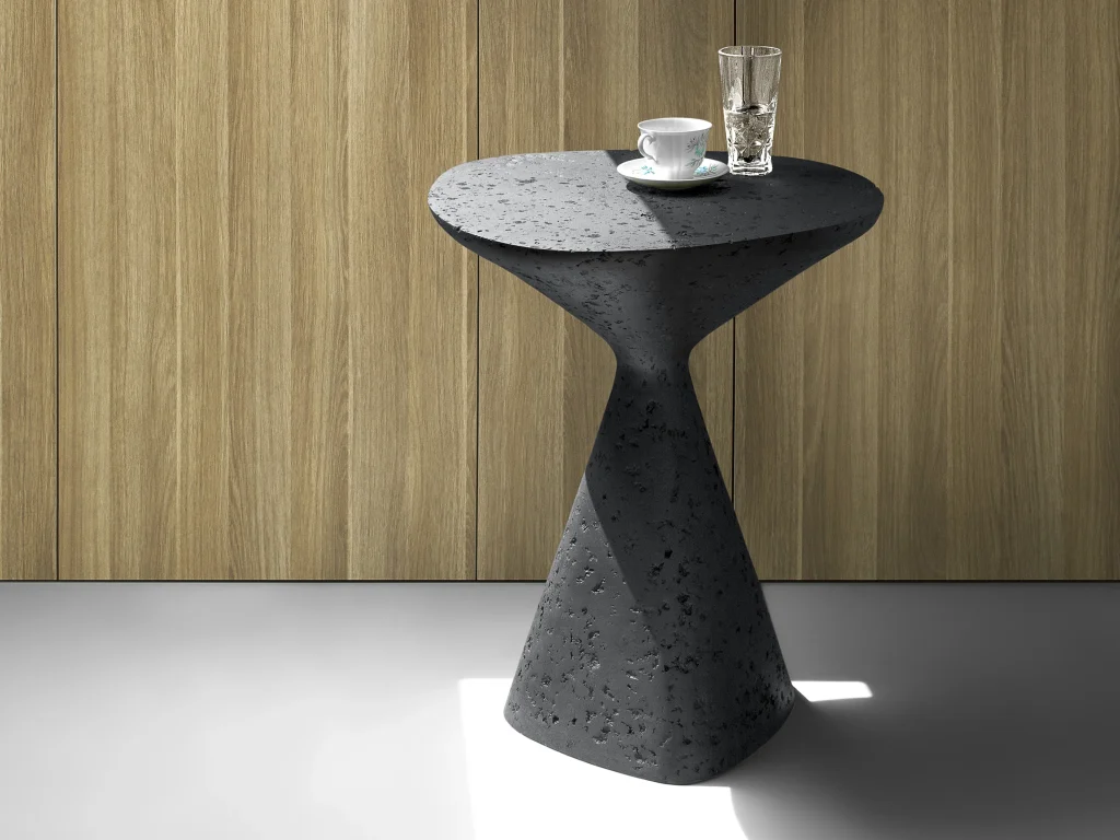 Solid Black Stone Side Table - Mottled Series In Cast Stone By Donatas Zukauskas — 2