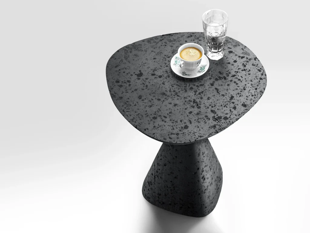 Solid Black Stone Side Table - Mottled Series In Cast Stone By Donatas Zukauskas — 3