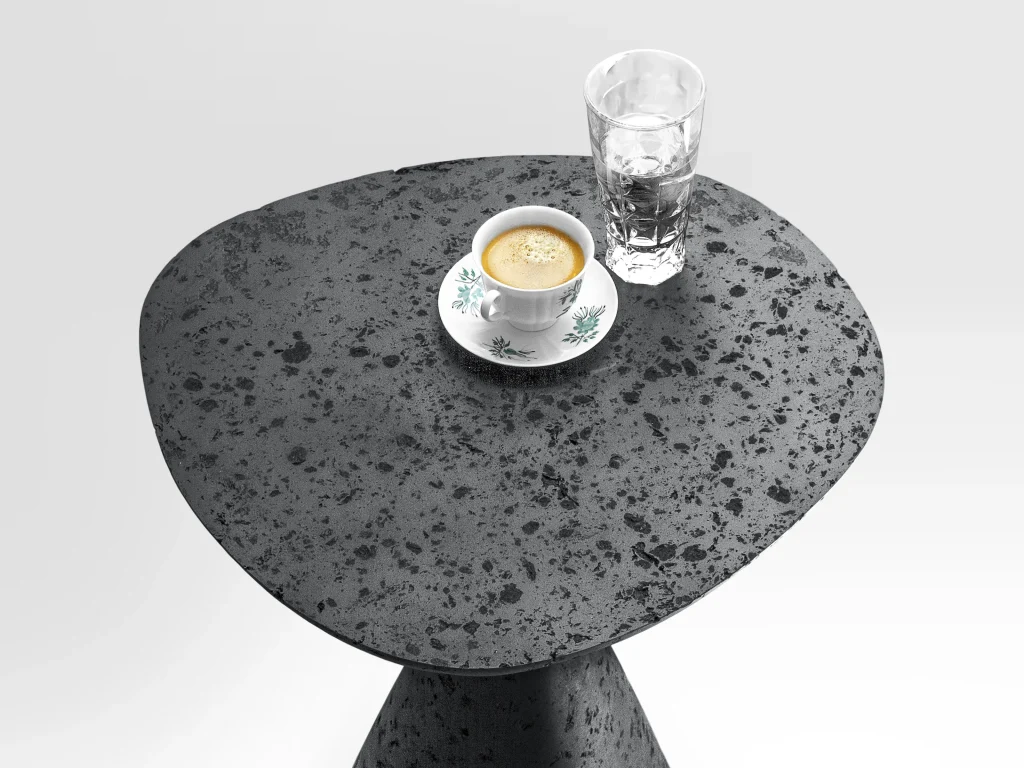 Solid Black Stone Side Table - Mottled Series In Cast Stone By Donatas Zukauskas — 4
