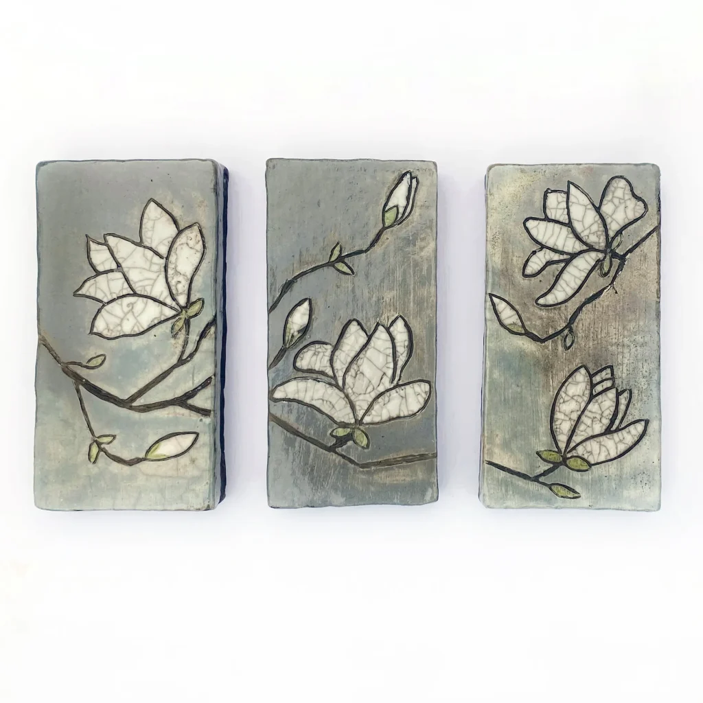 White Magnolia – Ceramic Wall Triptych