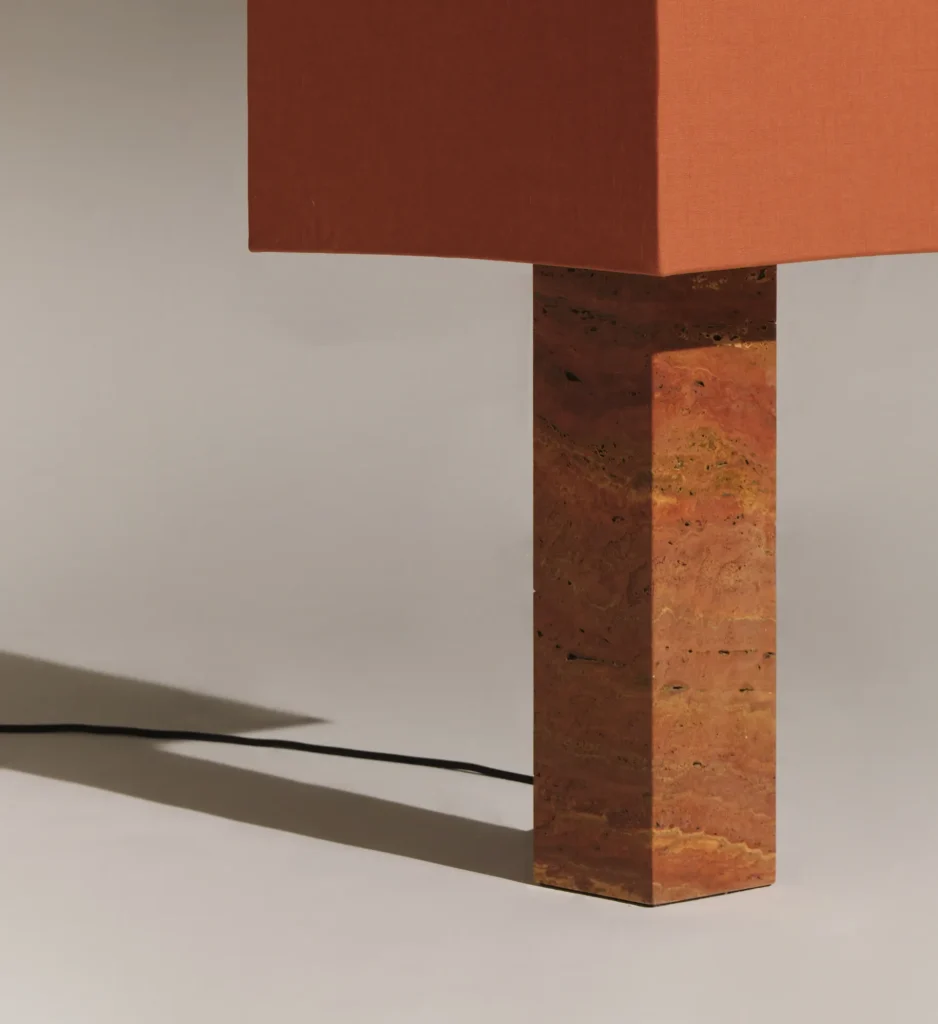 Roma Squared Large Table Lamp In Red Travertine — 5