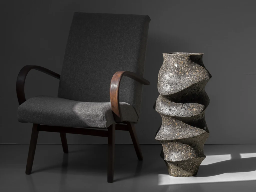 Solid Black Stone Floor Vase - Monolith Series In Cast Stone By Donatas Zukauskas — 2