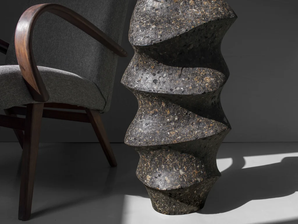 Solid Black Stone Floor Vase - Monolith Series In Cast Stone By Donatas Zukauskas — 3