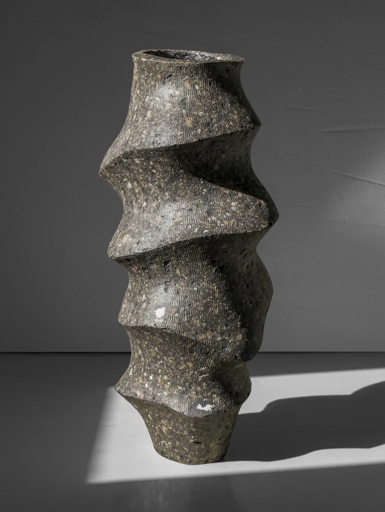 Solid Black Stone Floor Vase - Monolith Series In Cast Stone By Donatas Zukauskas — 4