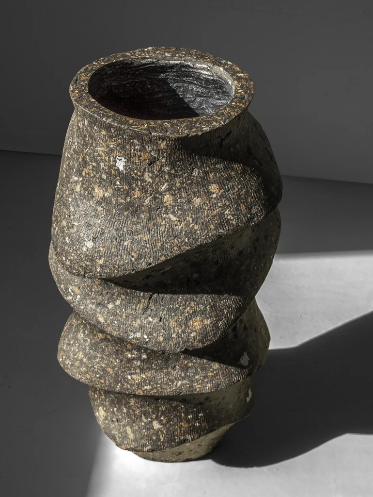 Solid Black Stone Floor Vase - Monolith Series In Cast Stone By Donatas Zukauskas — 5