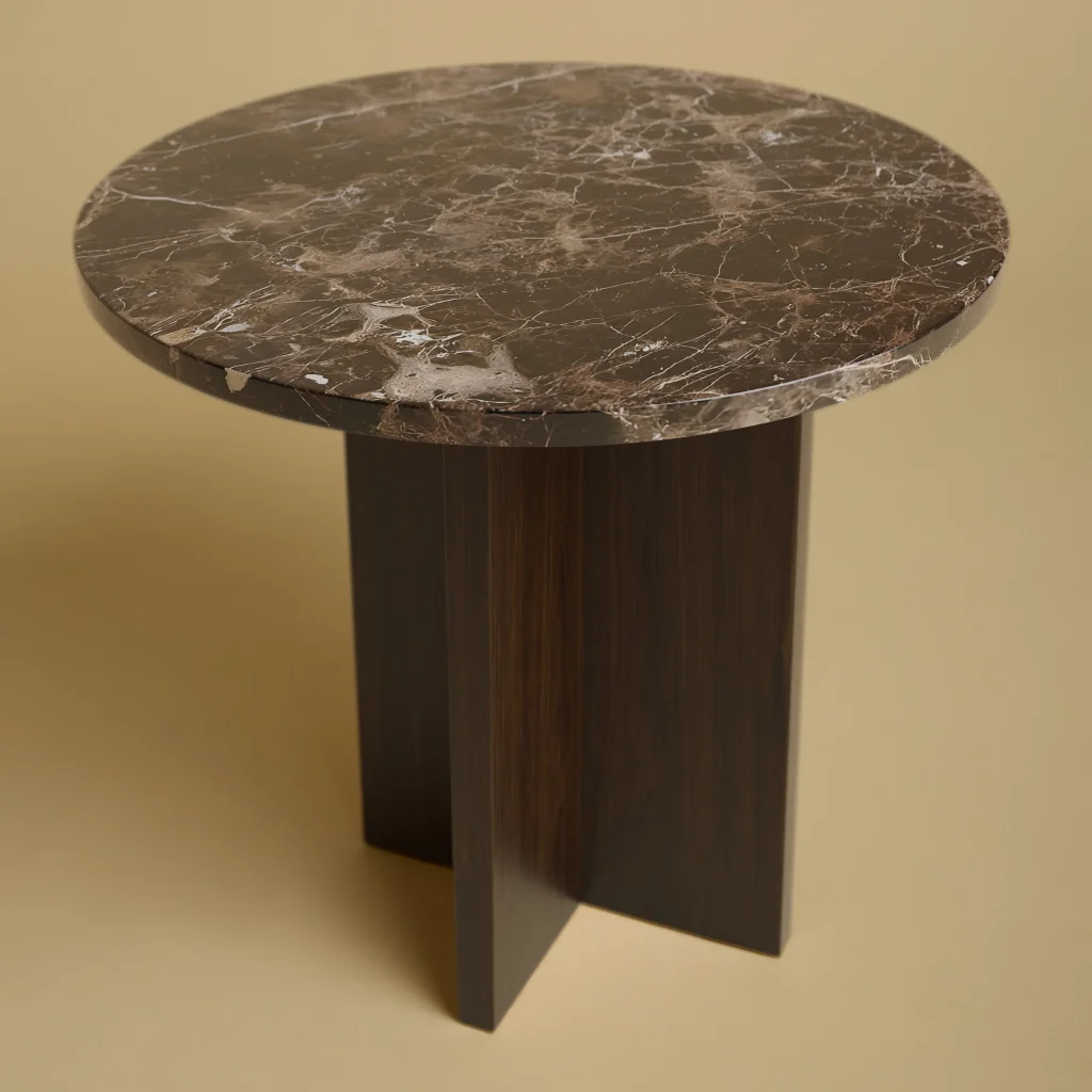 Round Marble And Oak Side Table - Sherman Series — 2