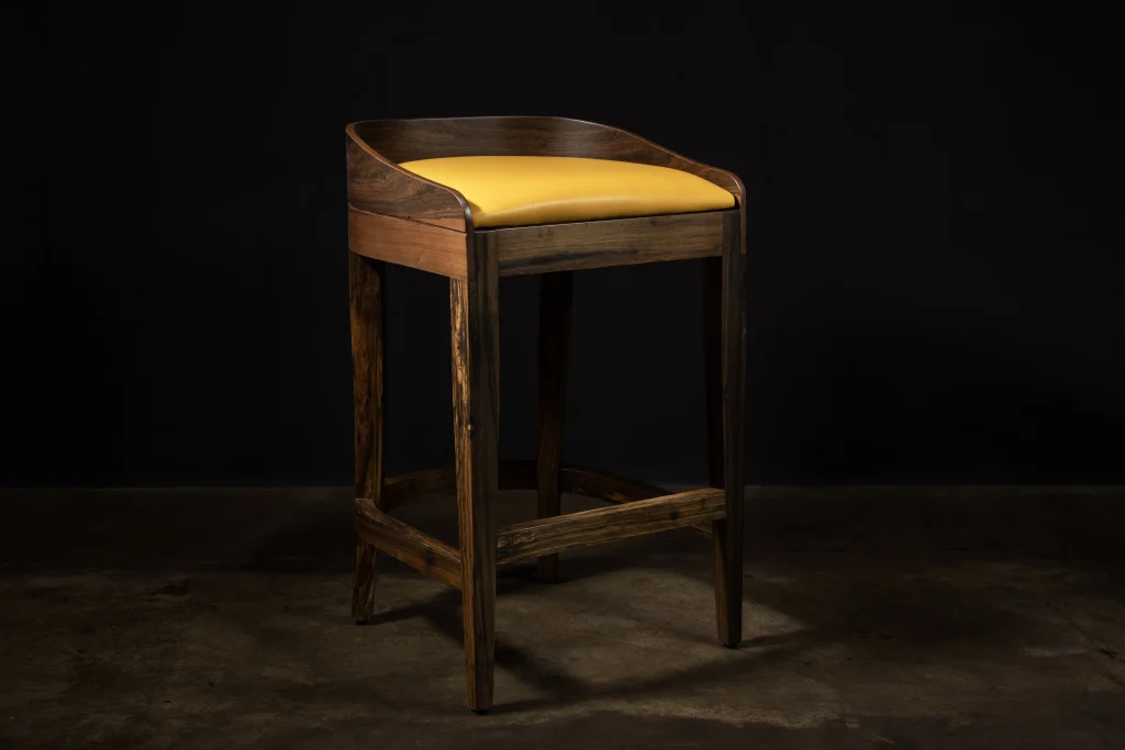 Pia - Contemporary Wood Stool With Wrapped Leather — 2