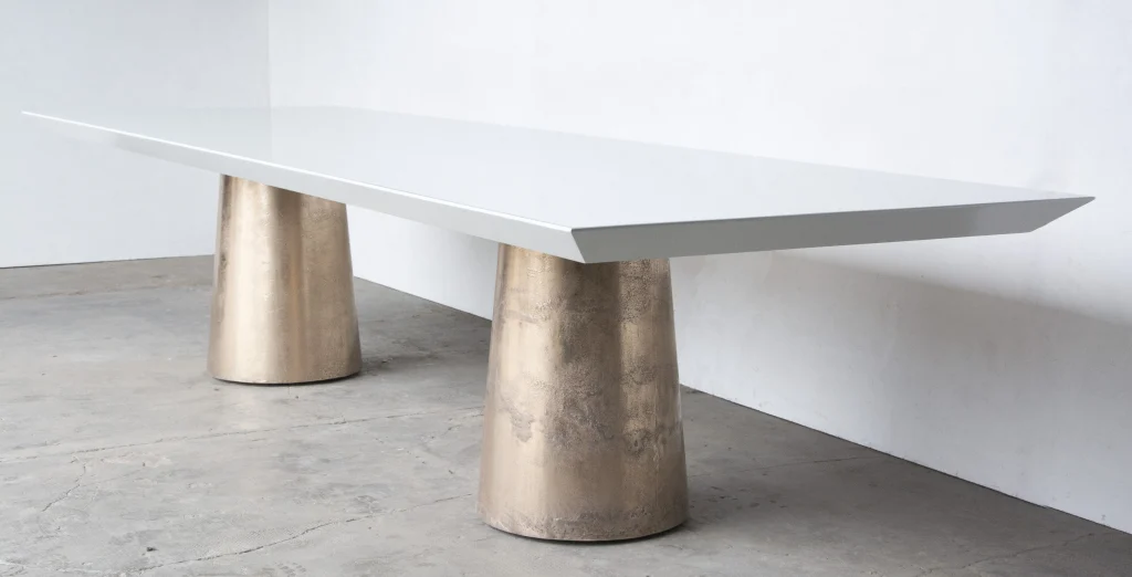 Benino - Oil Rubbed Cast Bronze Twin Pedestal Lacquered Oval Dining Table — 2