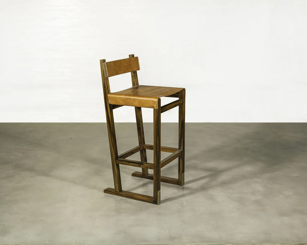 Piero - Wood Counter Stool With Slung Leather Seat And Bronze — 2