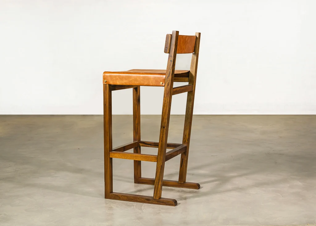 Piero - Wood Counter Stool With Slung Leather Seat And Bronze — 3