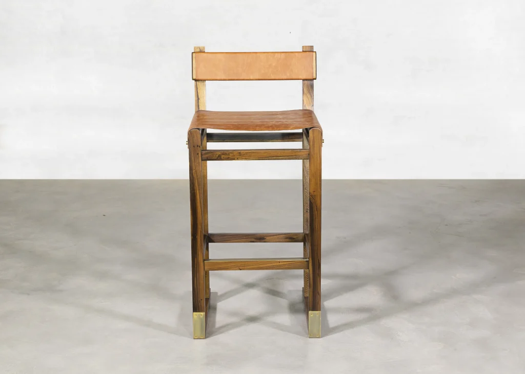 Piero - Wood Counter Stool With Slung Leather Seat And Bronze — 4