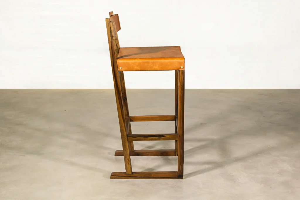 Piero - Wood Counter Stool With Slung Leather Seat And Bronze — 5