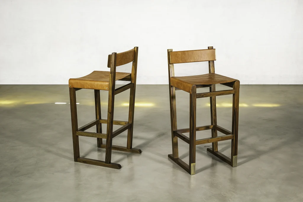 Piero - Wood Counter Stool With Slung Leather Seat And Bronze — 6