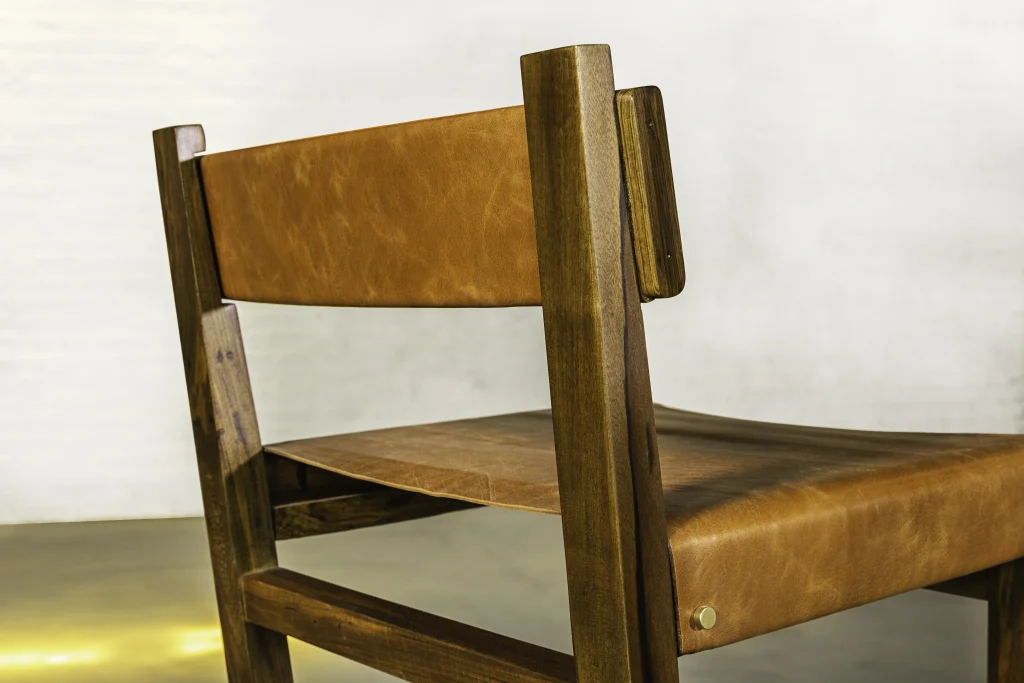 Piero - Wood Counter Stool With Slung Leather Seat And Bronze — 7