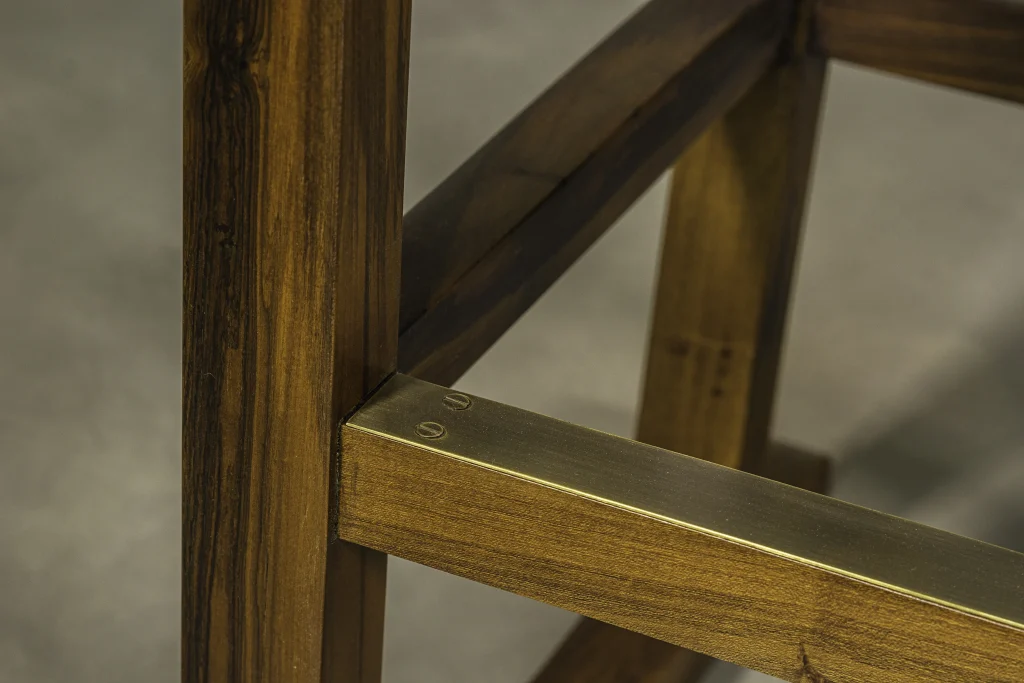 Piero - Wood Counter Stool With Slung Leather Seat And Bronze — 8