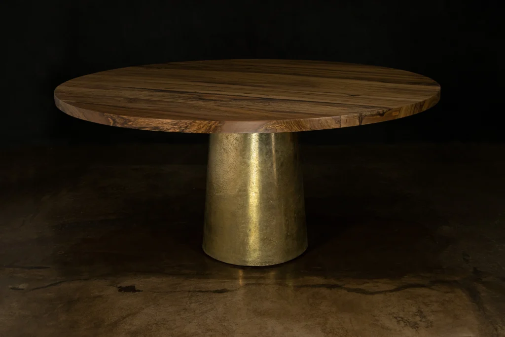 Benino - Round Exotic Wood Cast Bronze Pedestal Dining Table — 2