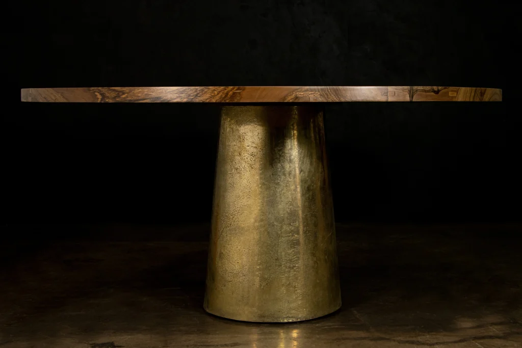 Benino - Round Exotic Wood Cast Bronze Pedestal Dining Table — 3