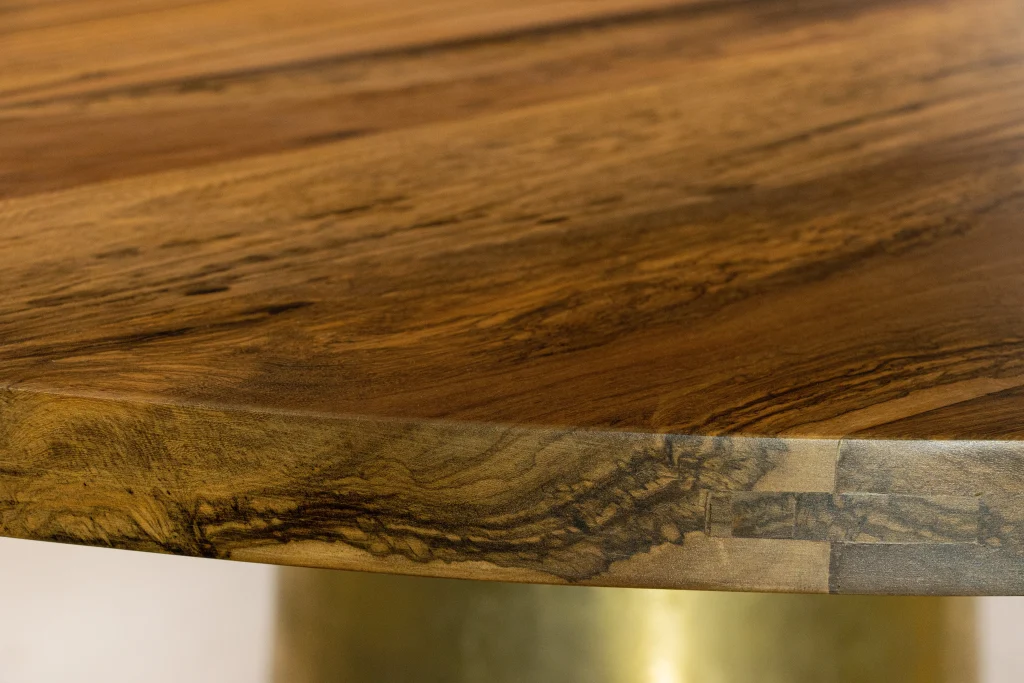 Benino - Round Exotic Wood Cast Bronze Pedestal Dining Table — 7
