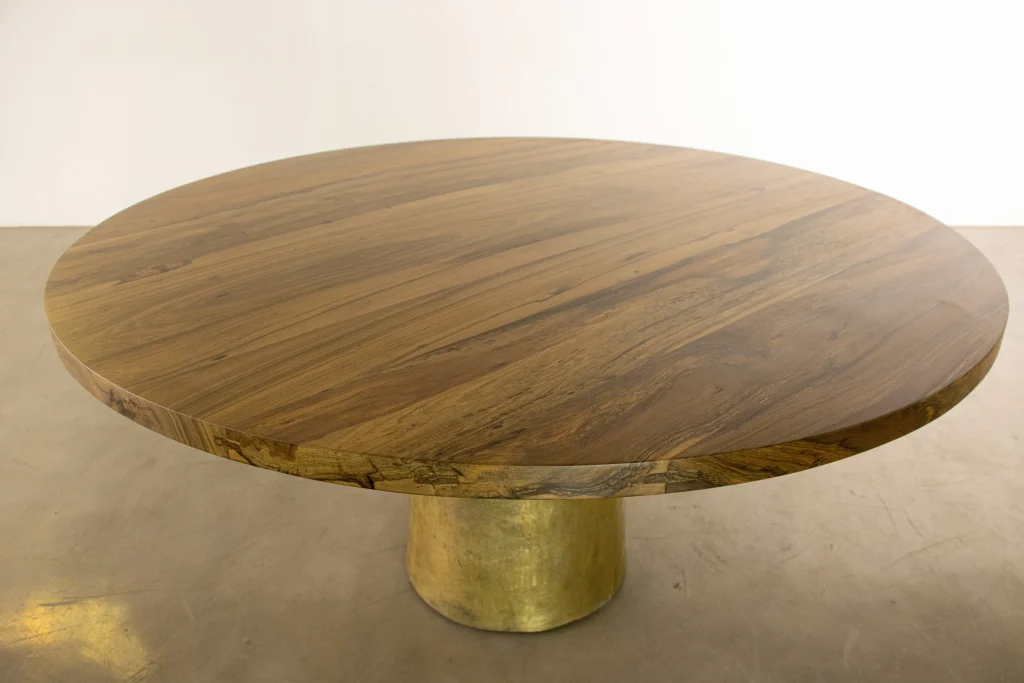 Benino - Round Exotic Wood Cast Bronze Pedestal Dining Table — 10