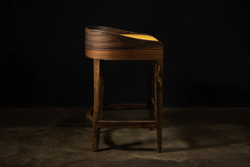 Pia - Contemporary Wood Stool With Wrapped Leather — 5