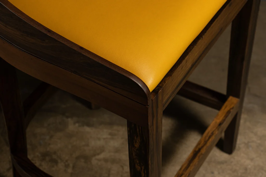 Pia - Contemporary Wood Stool With Wrapped Leather — 8