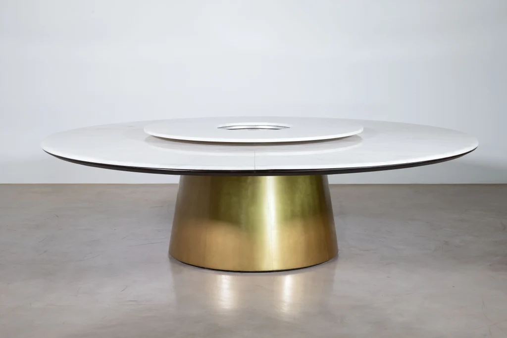 Outdoor Dining Table With Metal Base, Teak & Marble Top By Costantini, Aragon — 2