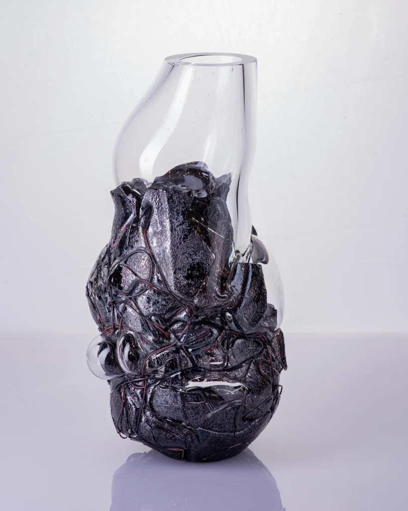 Lava – Transparent Blown Glass / Copper Wire Vase