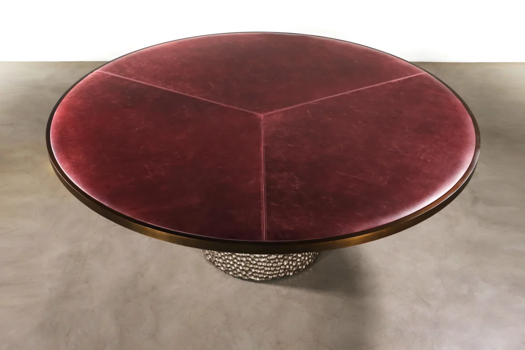 Giada - Upholstered Round Game Table With Metallic Carved Base — 3