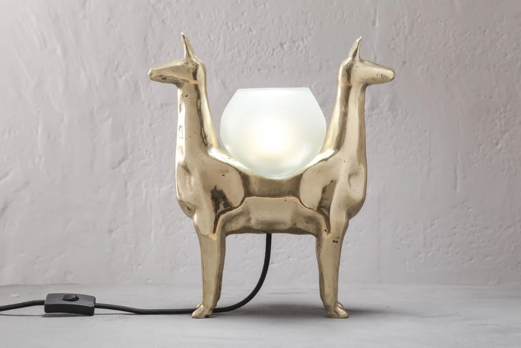 Llamas Table Lamp In Casted Bronze And Handblown Glass, In Stock — 17