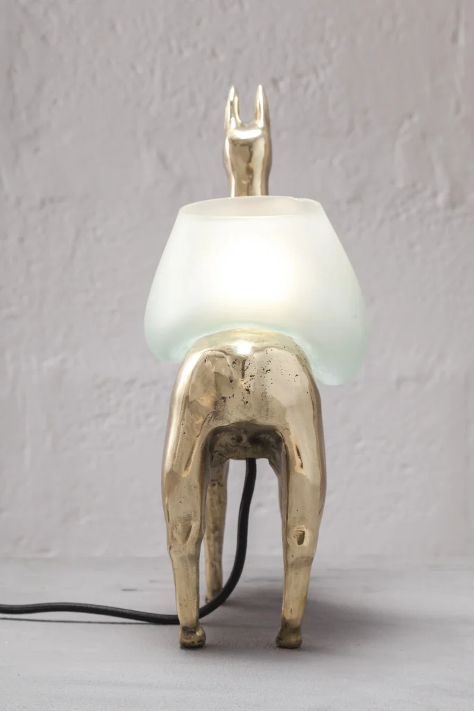 Llamas Table Lamp In Casted Bronze And Handblown Glass, In Stock — 18