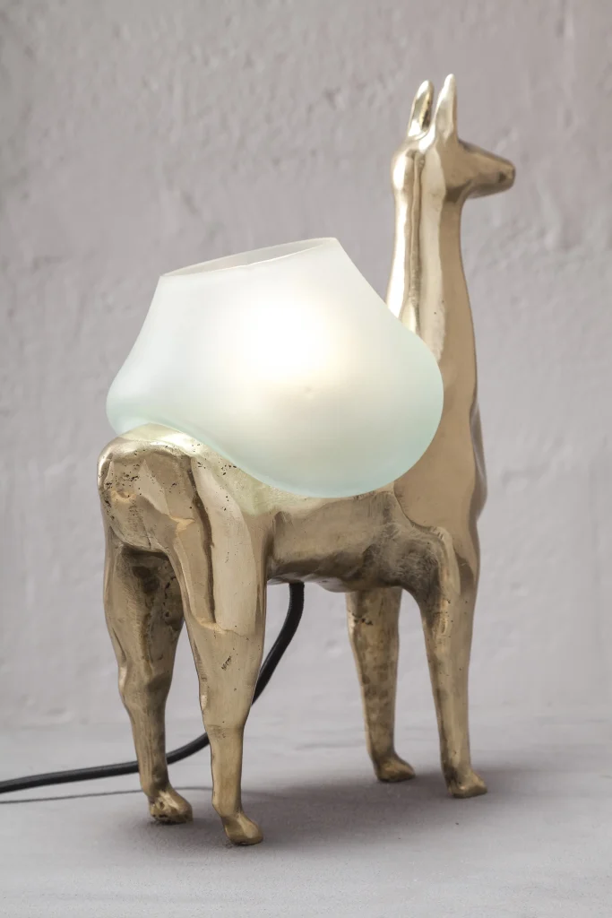 Llamas Table Lamp In Casted Bronze And Handblown Glass, In Stock — 19