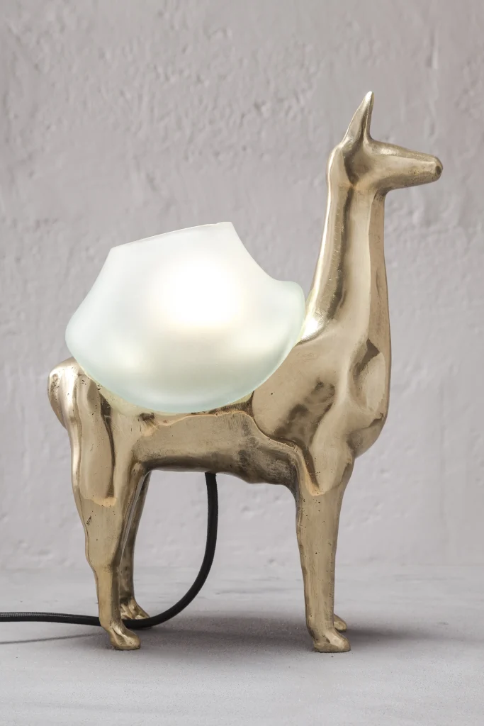 Llamas Table Lamp In Casted Bronze And Handblown Glass, In Stock — 20
