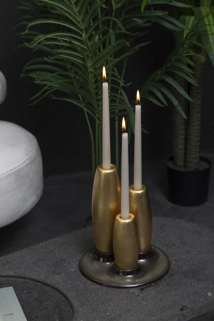 Salar Decorative Ceramic Candleholder With Gold Leaf Solid Wood Plynths — 4