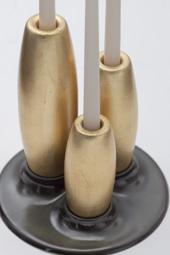 Salar Decorative Ceramic Candleholder With Gold Leaf Solid Wood Plynths — 6
