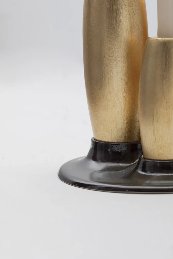 Salar Decorative Ceramic Candleholder With Gold Leaf Solid Wood Plynths — 7