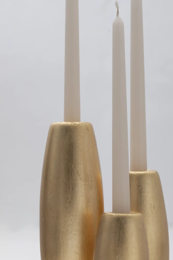 Salar Decorative Ceramic Candleholder With Gold Leaf Solid Wood Plynths — 8