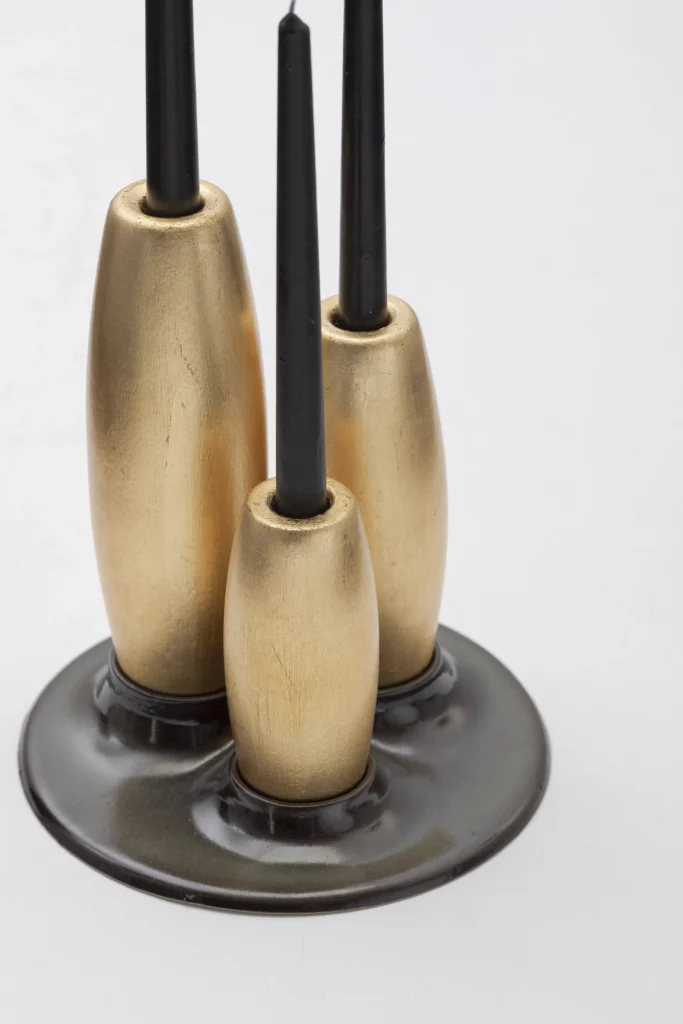 Salar Decorative Ceramic Candleholder With Gold Leaf Solid Wood Plynths — 9