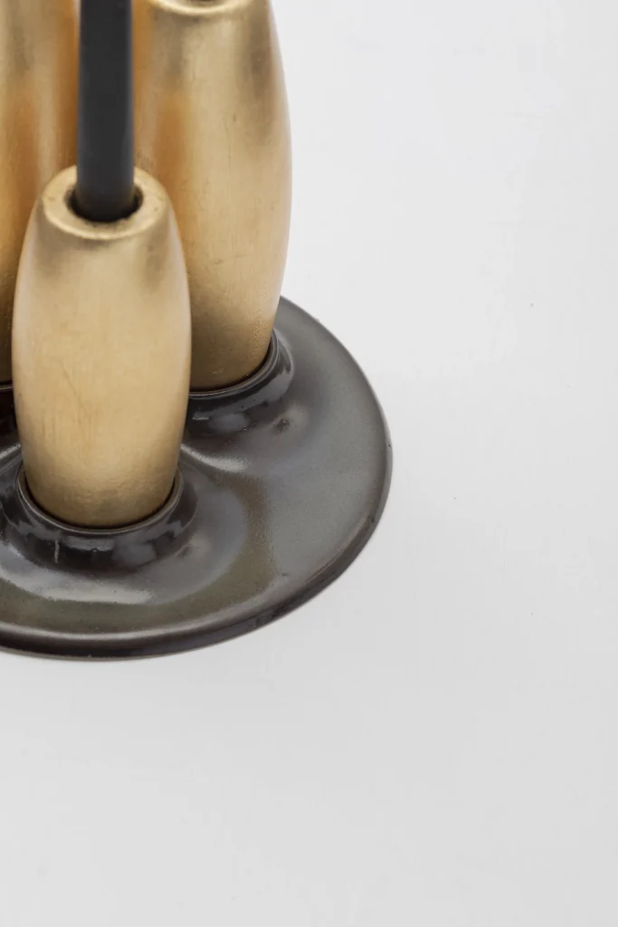 Salar Decorative Ceramic Candleholder With Gold Leaf Solid Wood Plynths — 10