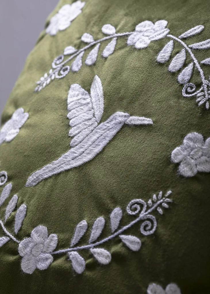 ColibrÍ Hand Embroidered Decorative Pillows In Olive Green Velvet, Set Of 2 — 2