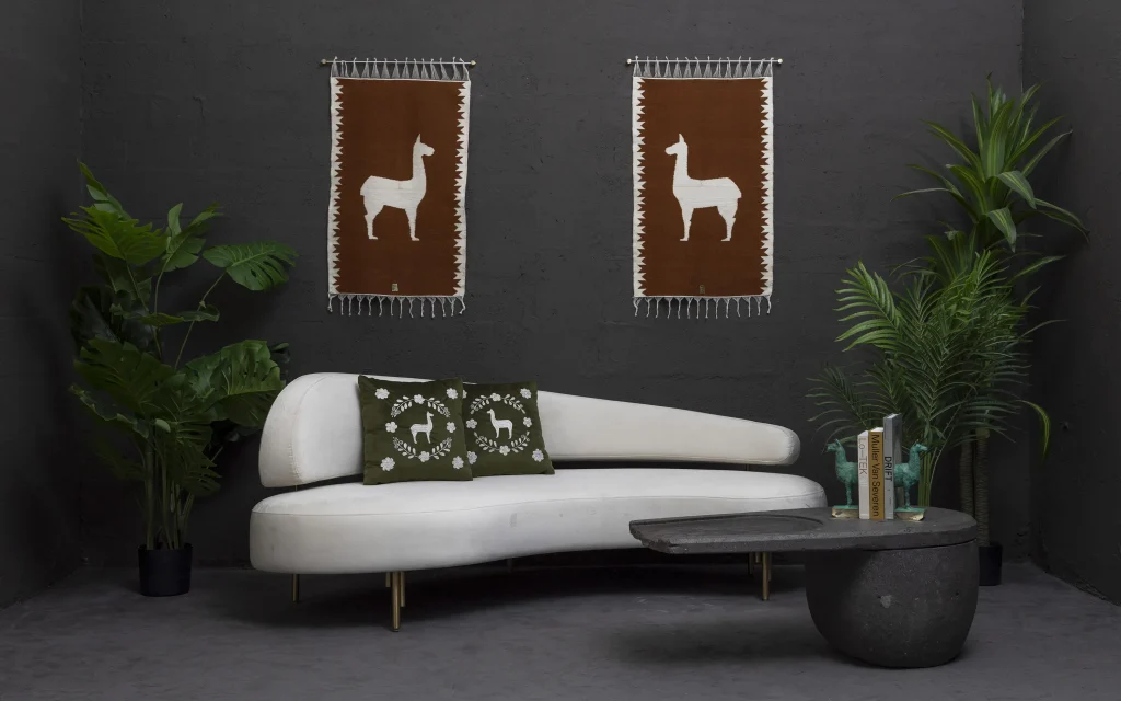 Llama Sheep Wool Handwoven Tapestry, Aged Bronze Wall Mount, Terracota — 3