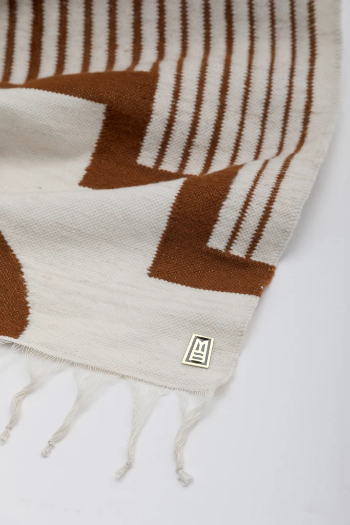 Centro Sheep Wool Handwoven Tapestry, Aged Bronze Wall Mount, Ivory & Terracota — 2