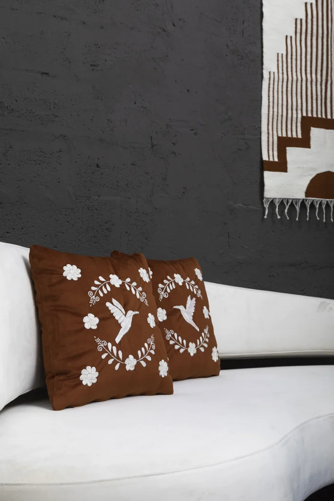 Centro Sheep Wool Handwoven Tapestry, Aged Bronze Wall Mount, Ivory & Terracota — 4
