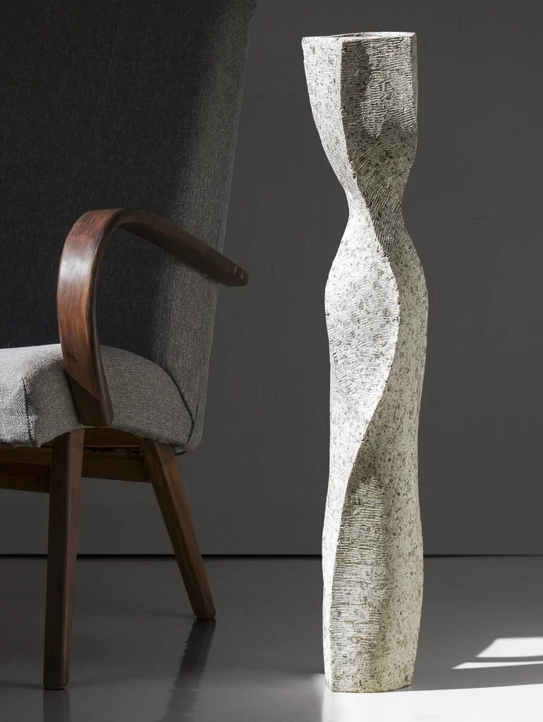 Solid White Stone Tall Floor Vase